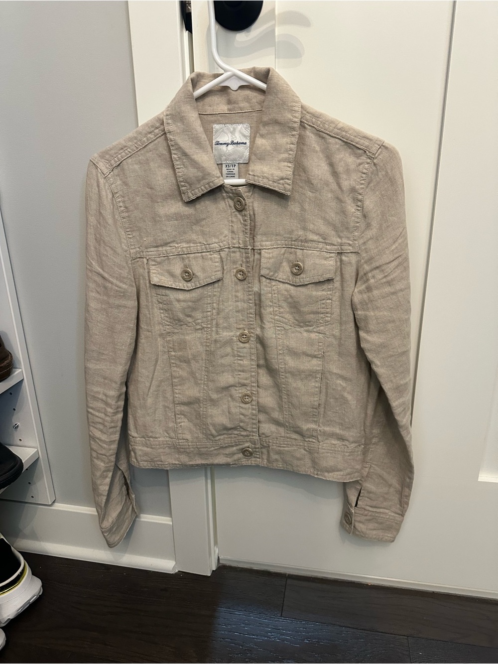 Tommy Bahama Beige Linen-Blend Jean Jacket